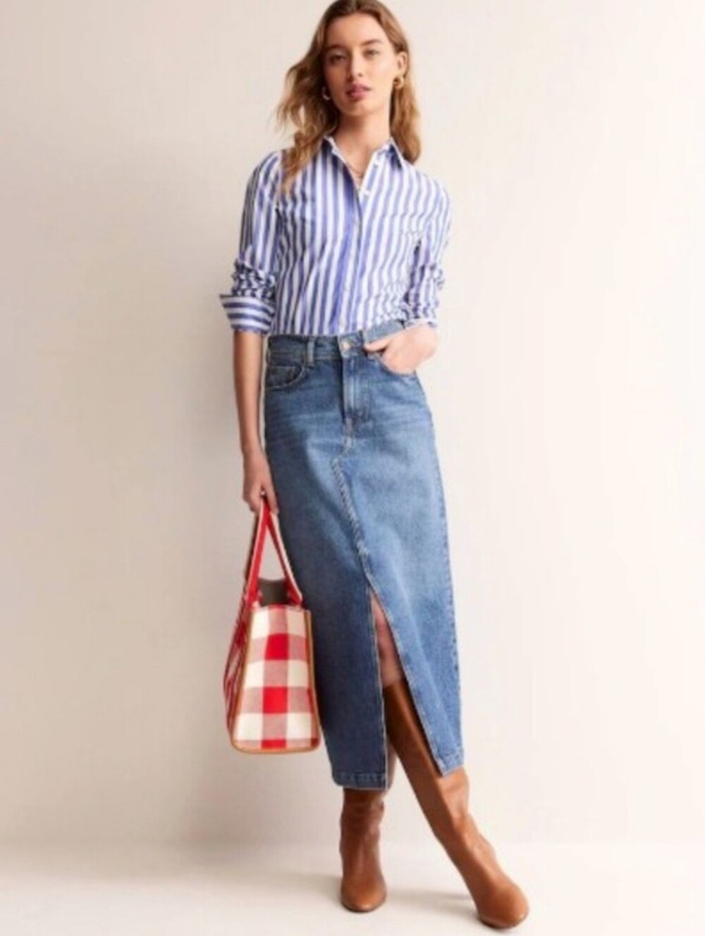 Boden Blue 5 Pocket Denim Maxi 100% Cotton Skirt Size 8